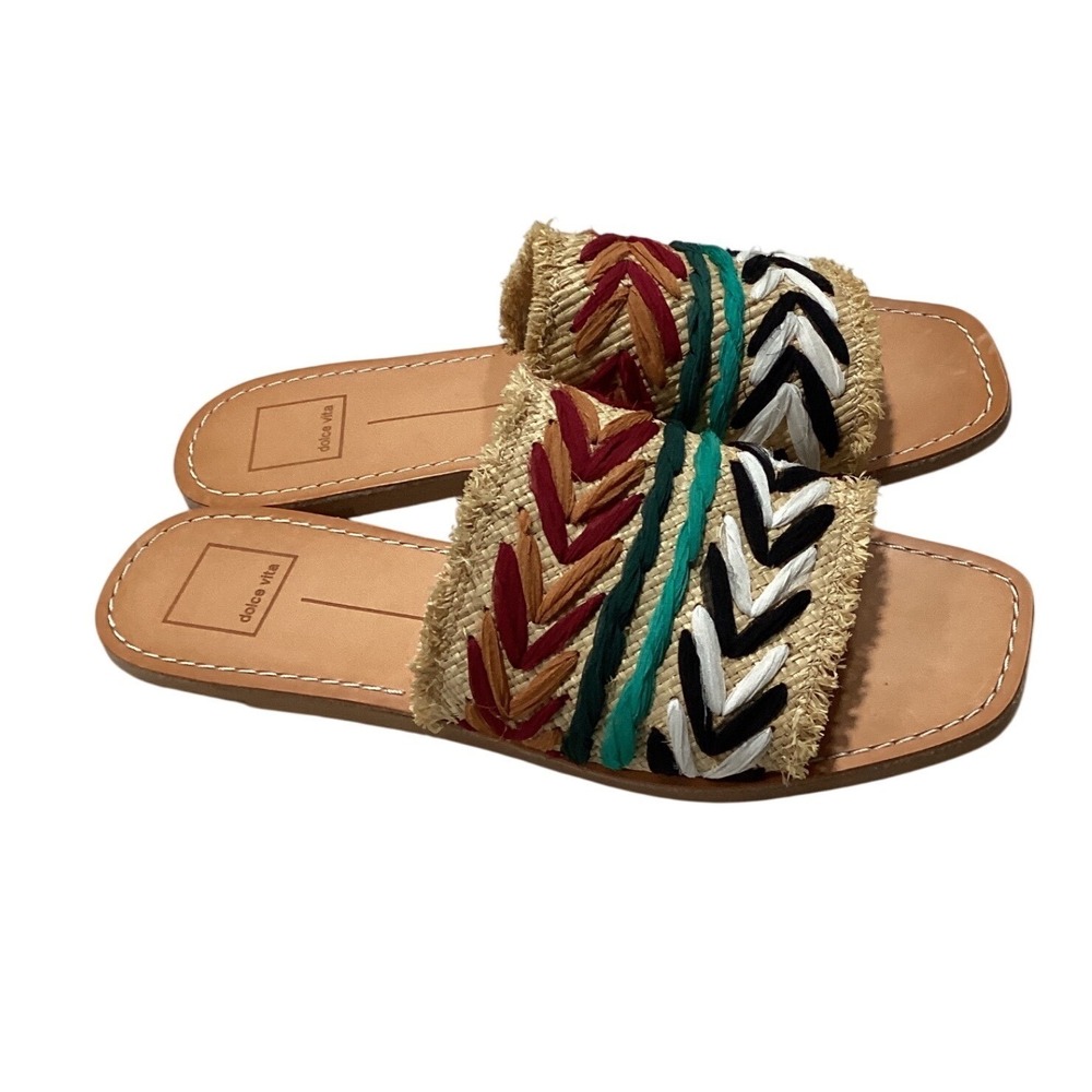Dolce Vita Womens Embroidered Raffia Slide Sandals Square Toe Boho SZ 10 - Picture 2 of 4